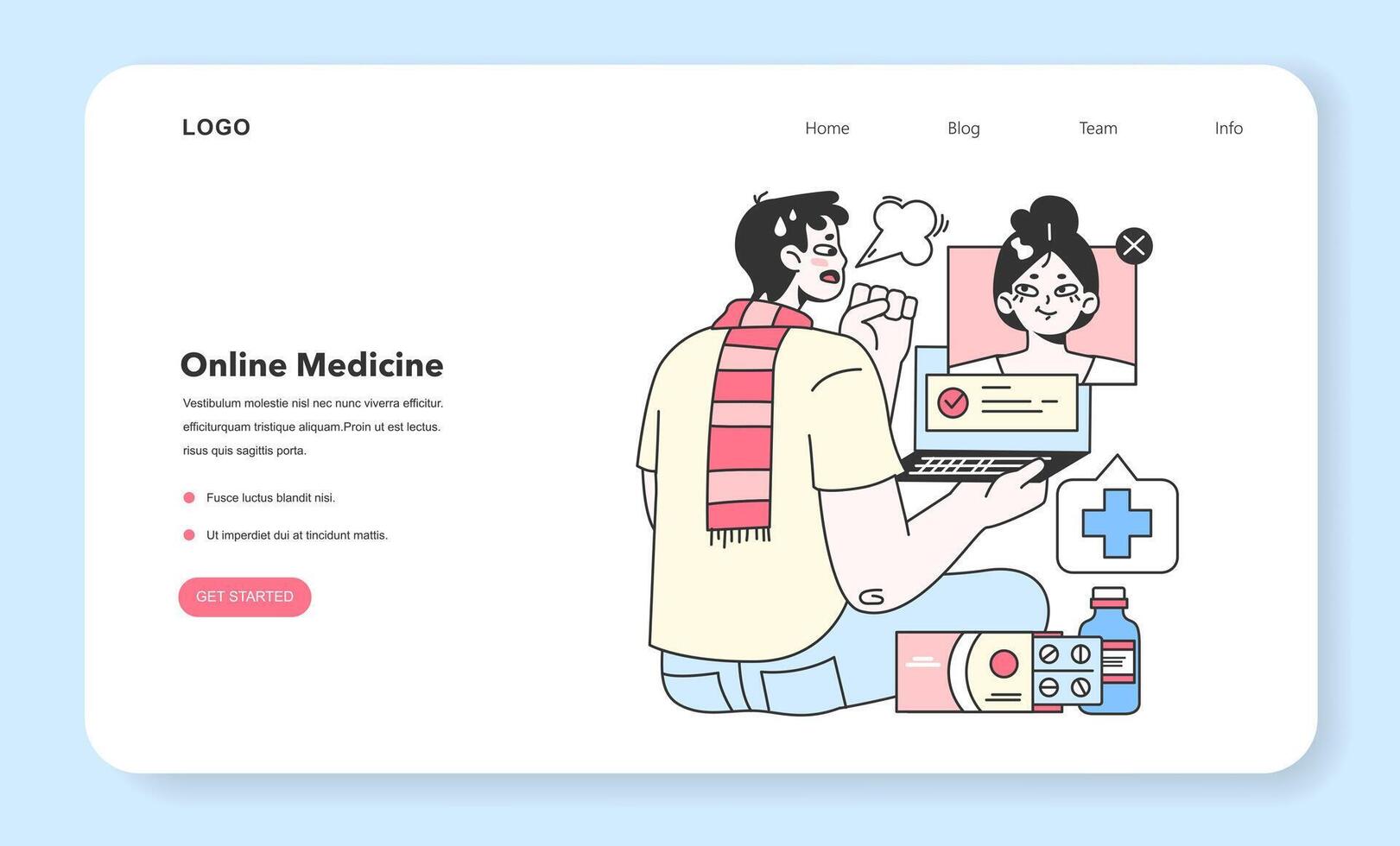 Telemedicine web banner or landing page. Online consultation with a doctor. vector