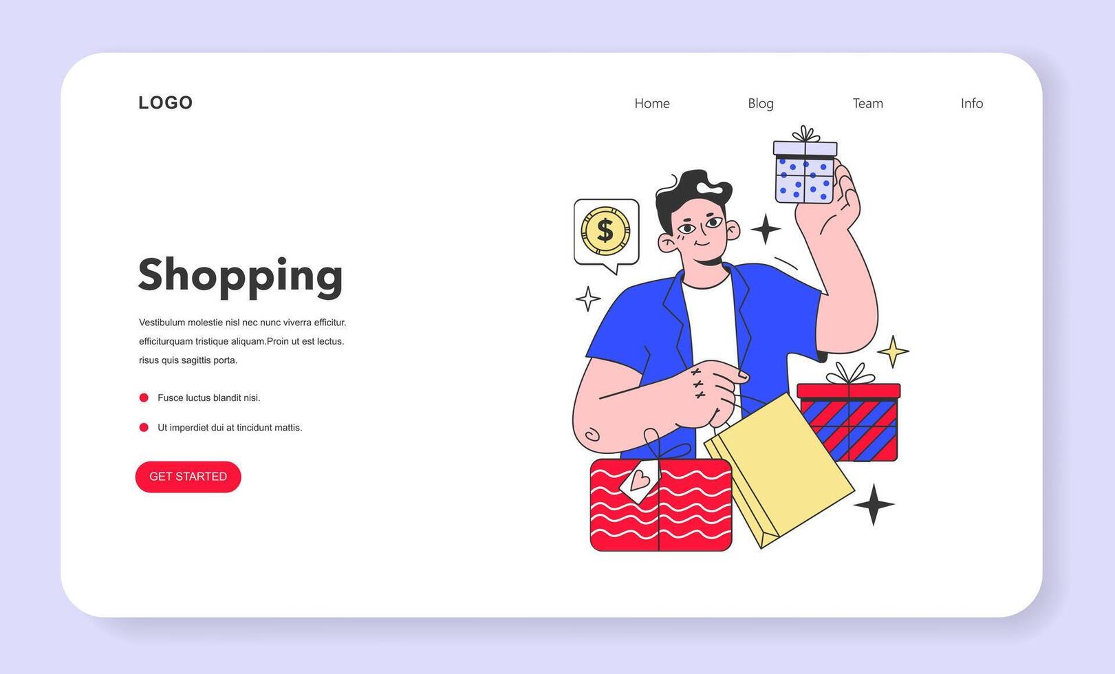 Shopping web banner or landing page. Character shopping for upcoming vector