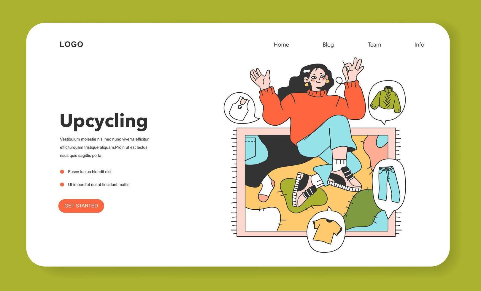 Upcycling web banner or landing page. Process and technique of reuse vector