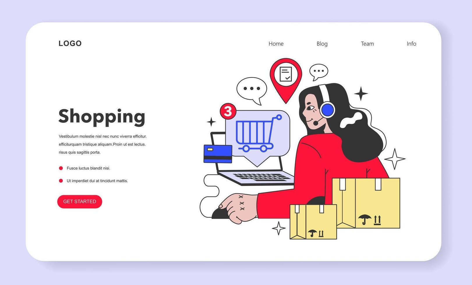 E-commerce web banner or landing page. Online shopping, character vector