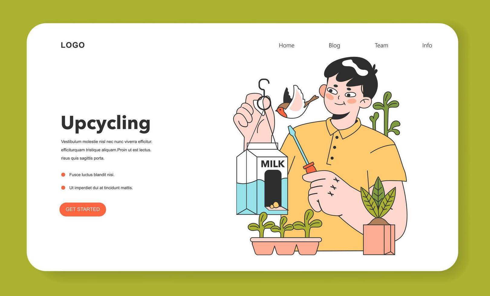 Upcycling web banner or landing page. Process and technique of reuse vector