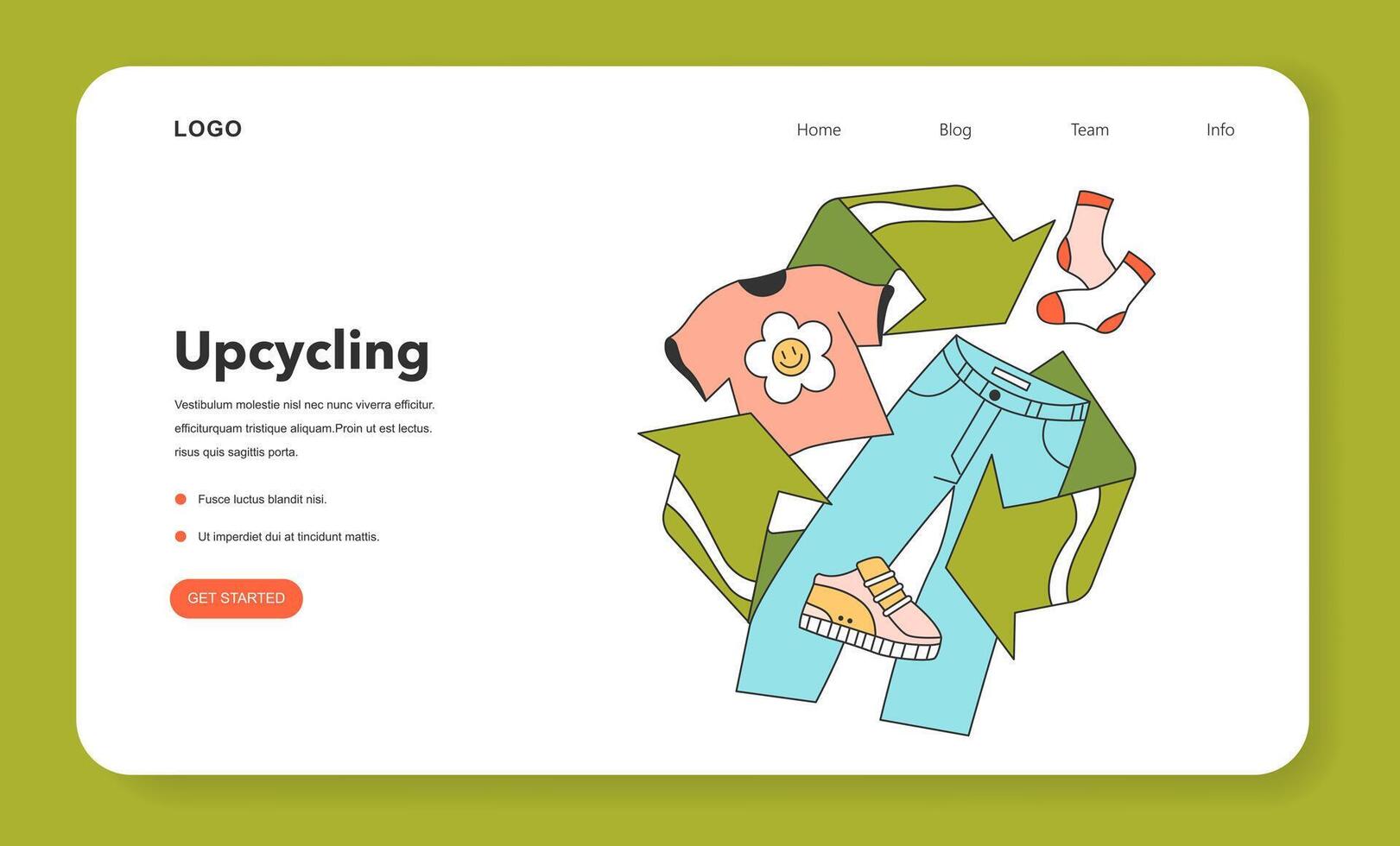 Upcycling web banner or landing page. Process and technique of reuse vector