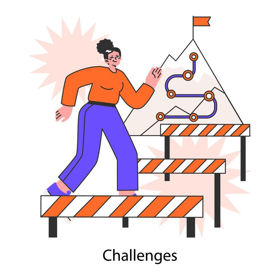Challenge. Self-motivation and efficacy. Character overcoming obstacles vector
