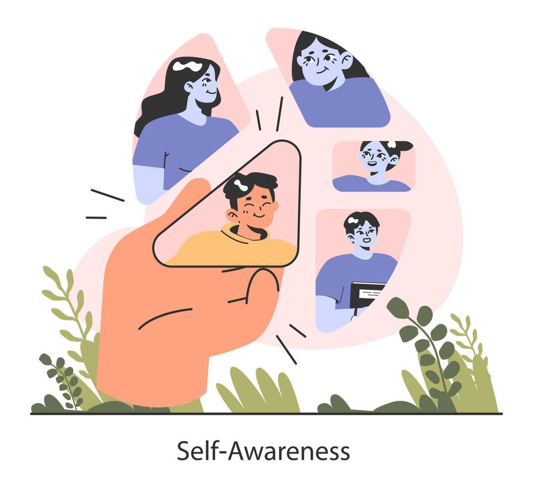 Self-awareness. Deep understanding and acceptance of own personality. vector