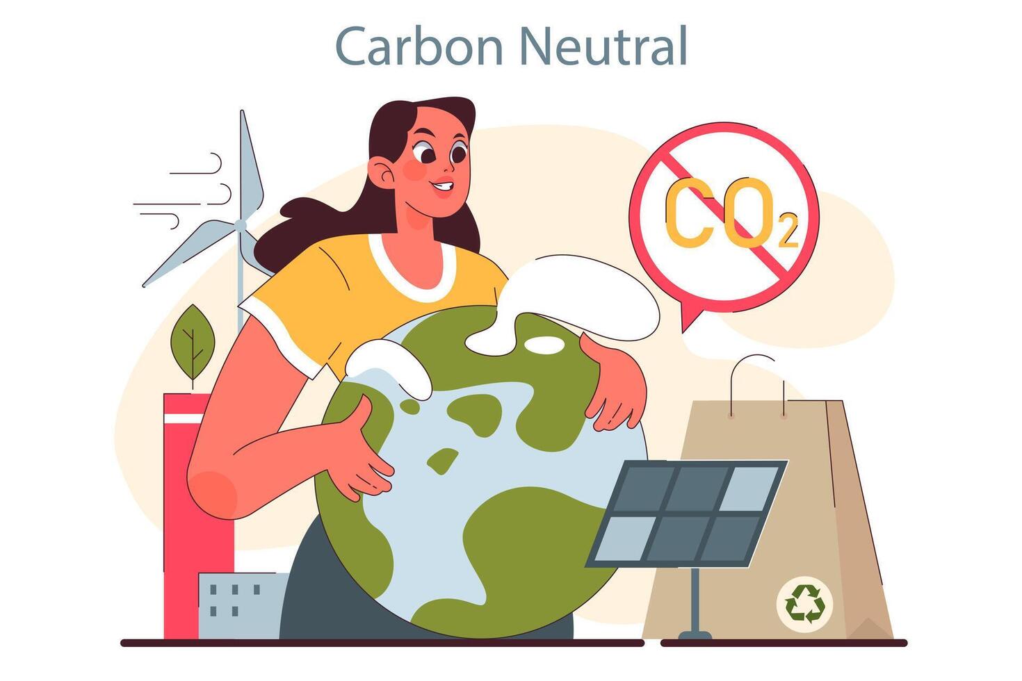 Carbon neutral living. Environment protection and reduction of carbon vector