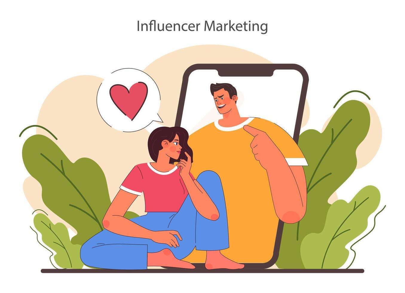 Influencer marketing. Social media or e-commerece digital promotion vector