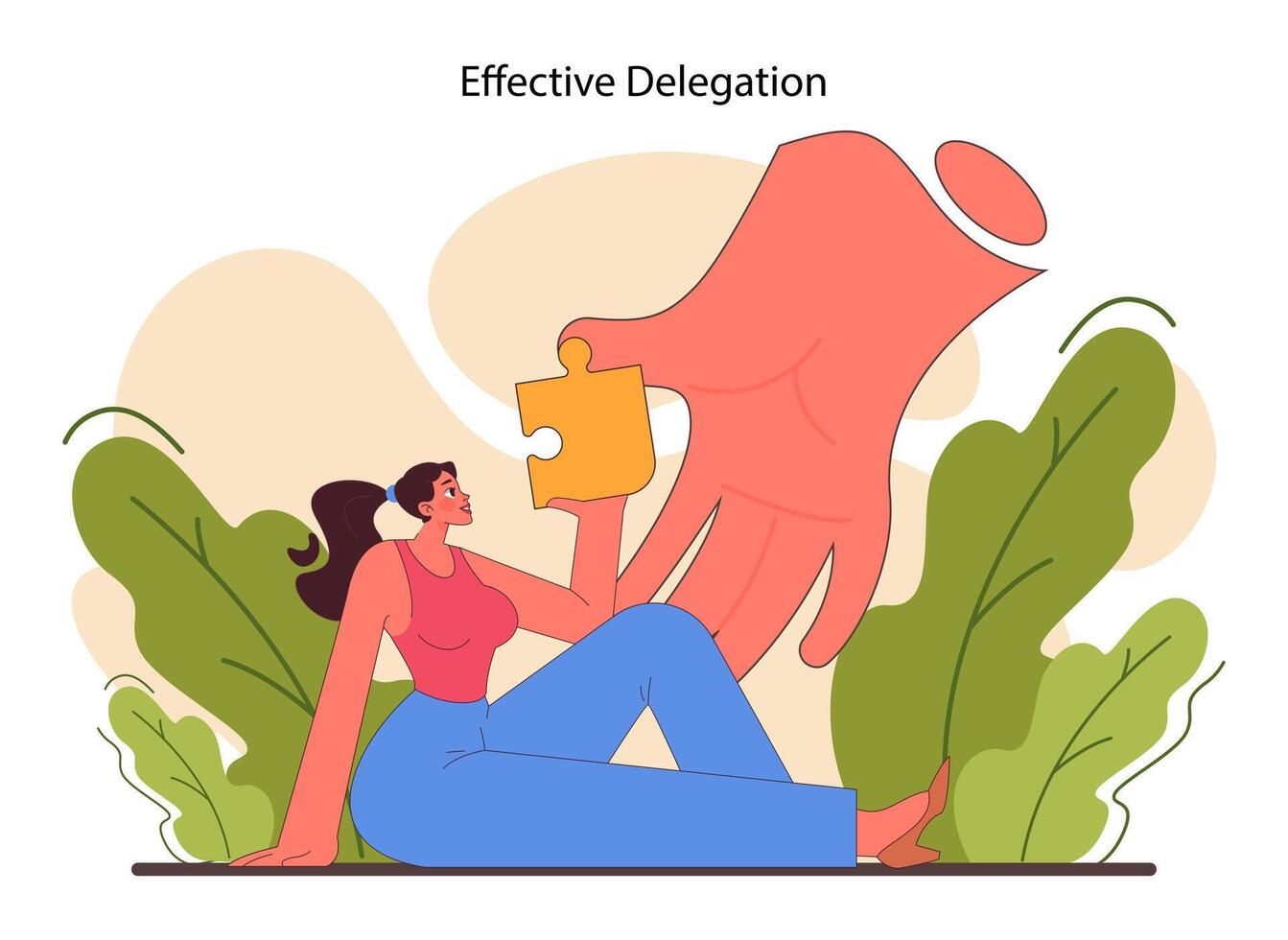 Leadership skill. Delegation. Effective task sharing or work optimization. vector