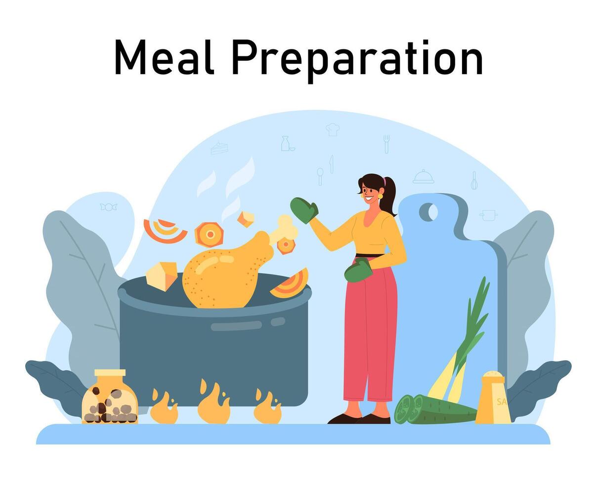 Proper nutrition. Character cooking healthy food. Homemade organic vector