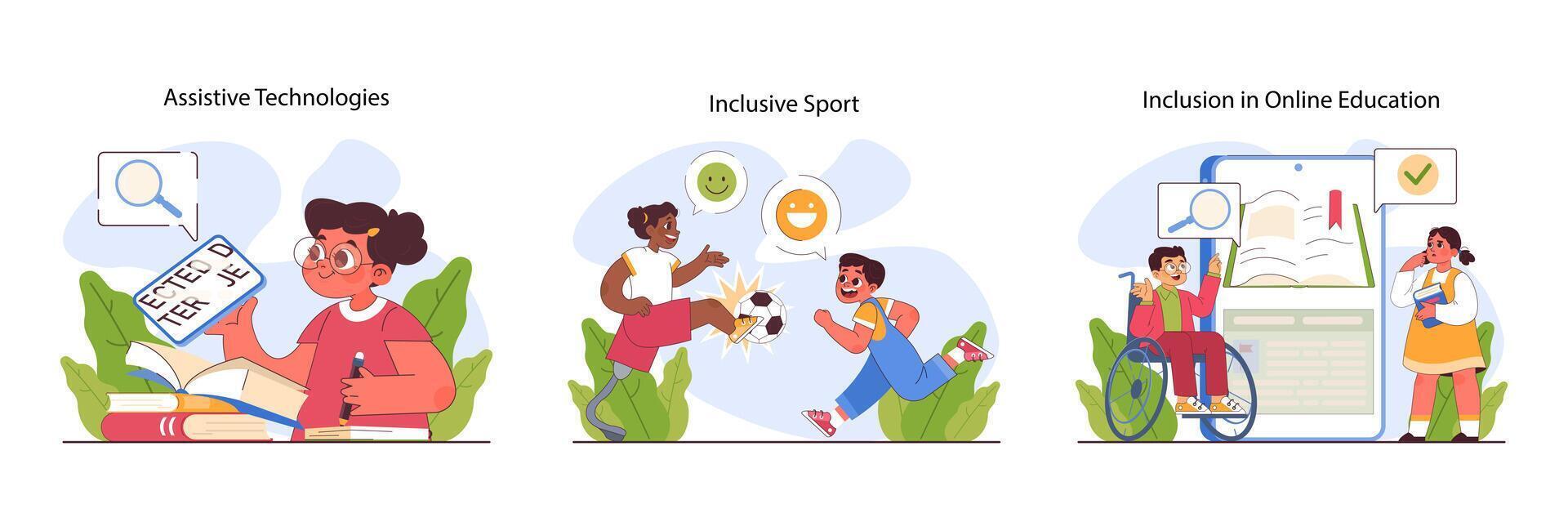 Inclusive education set. Equal educational opportunities and accessible vector
