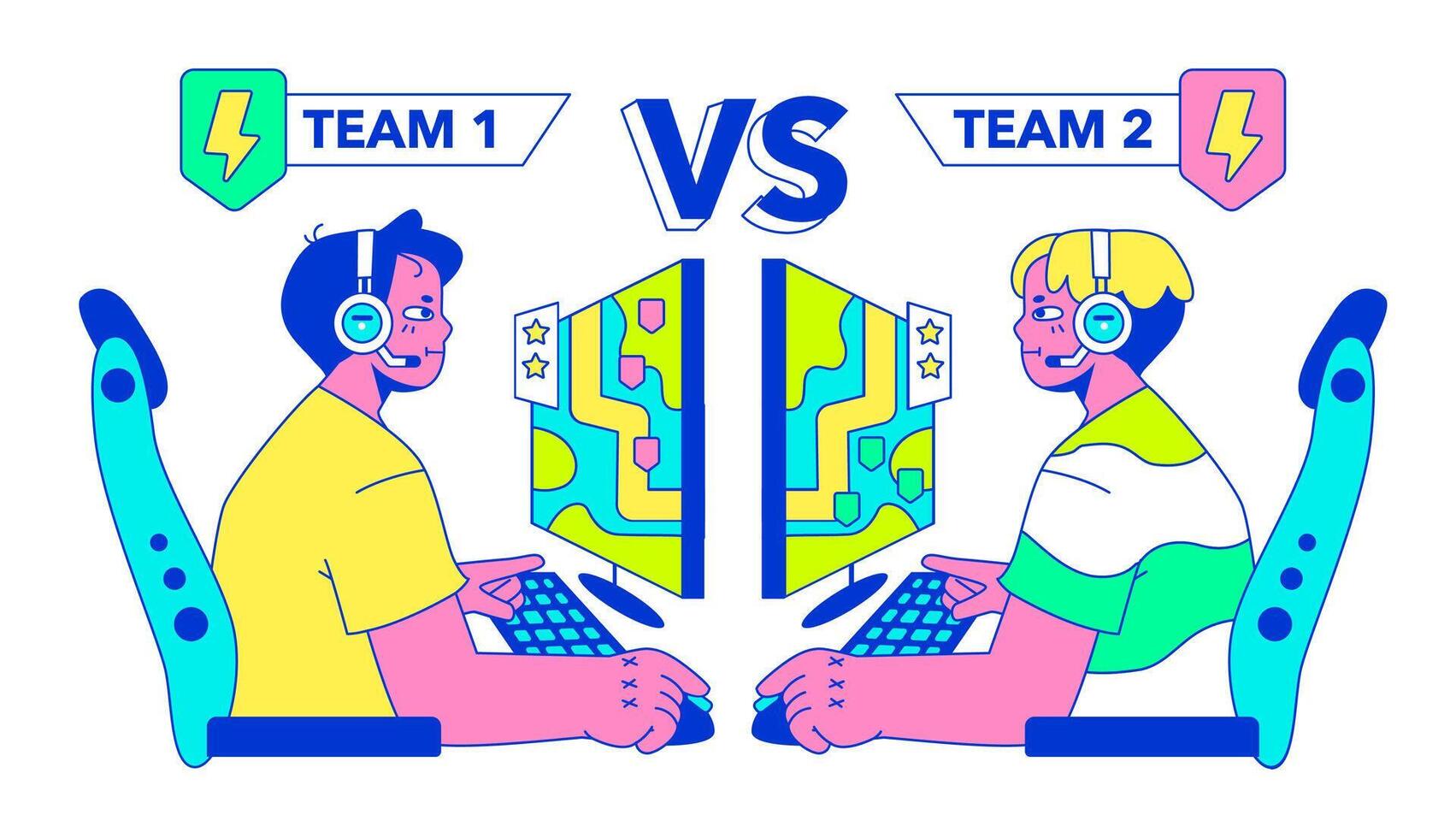 E-sports player. Character playing games, fighting over the championship vector