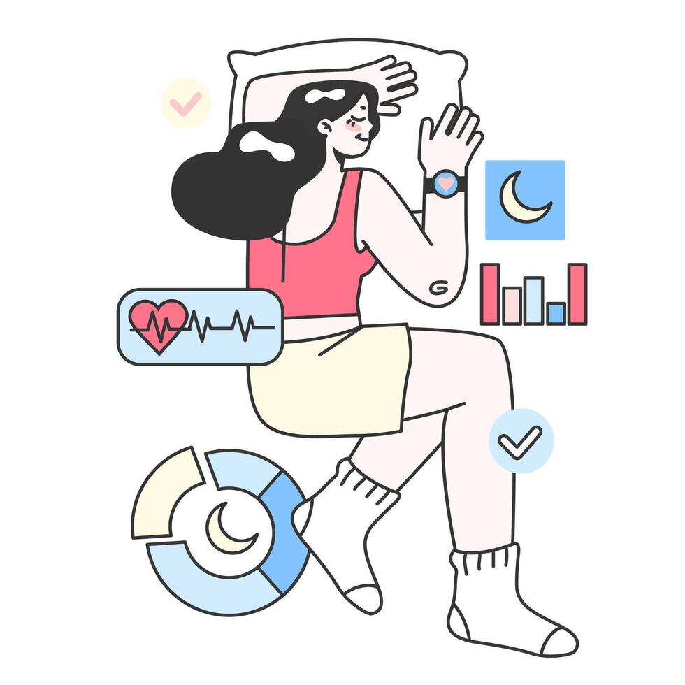 Health tracker. Character using smart electronic watch to monitor body vector