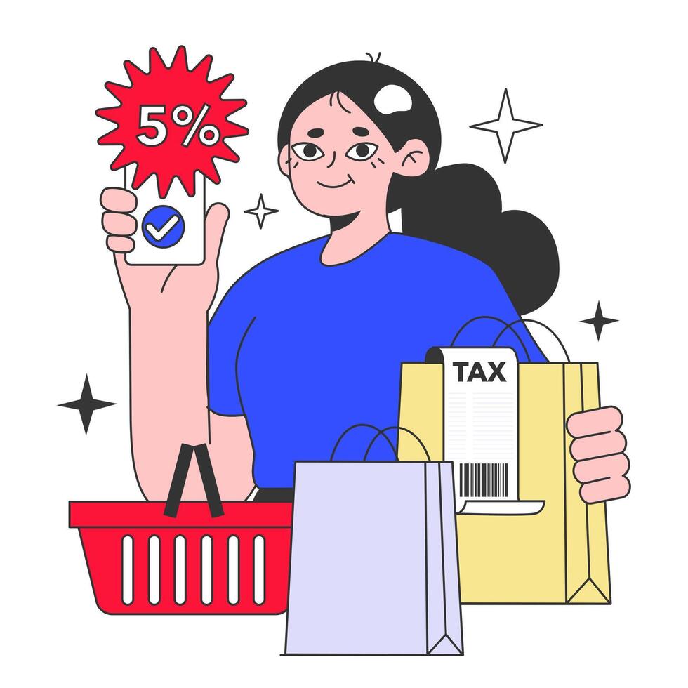 Shopping. Customer using digital coupons to save money. Woman using vector