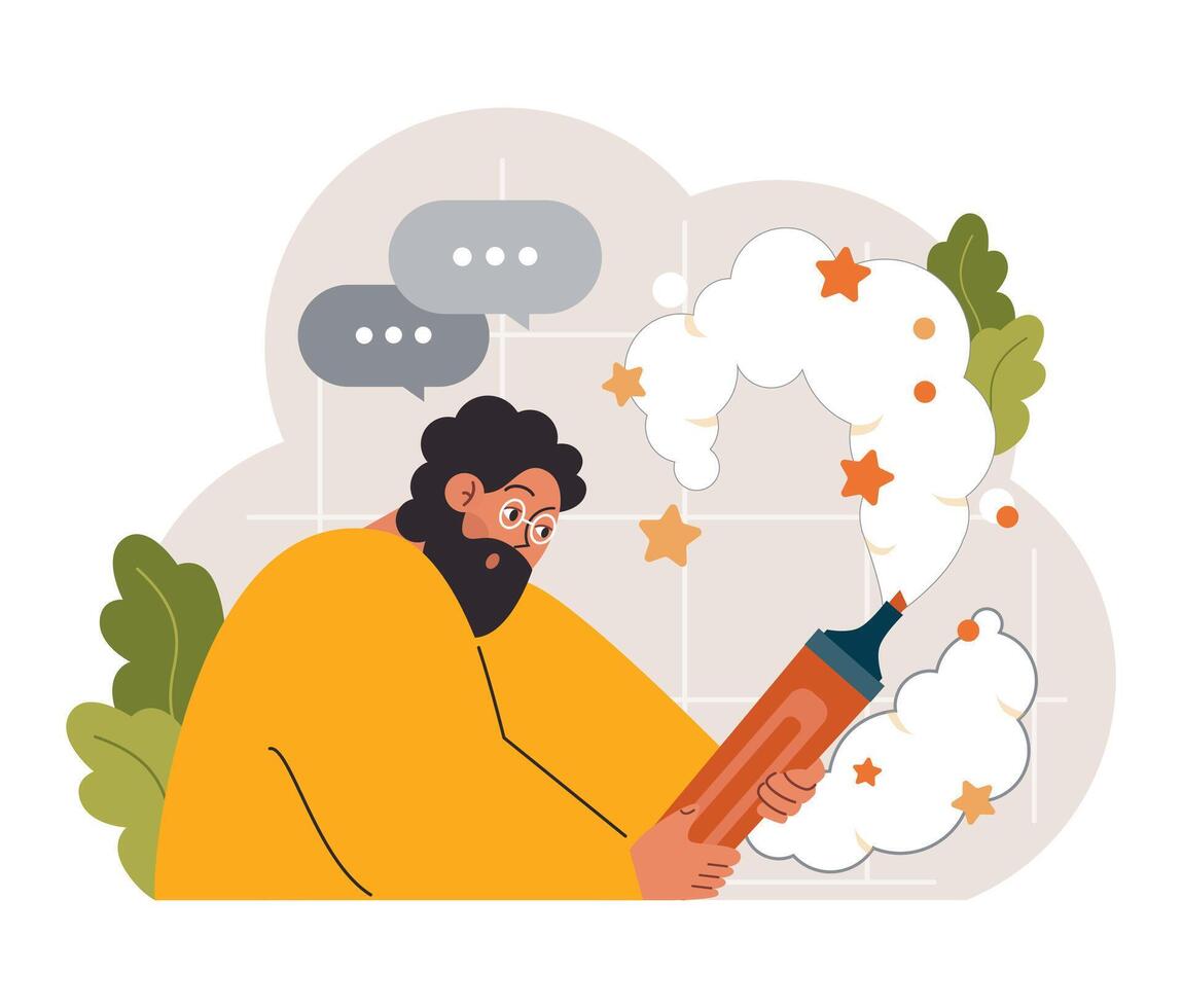 Art therapy. Character developing a creativity. Self-expression idea. vector
