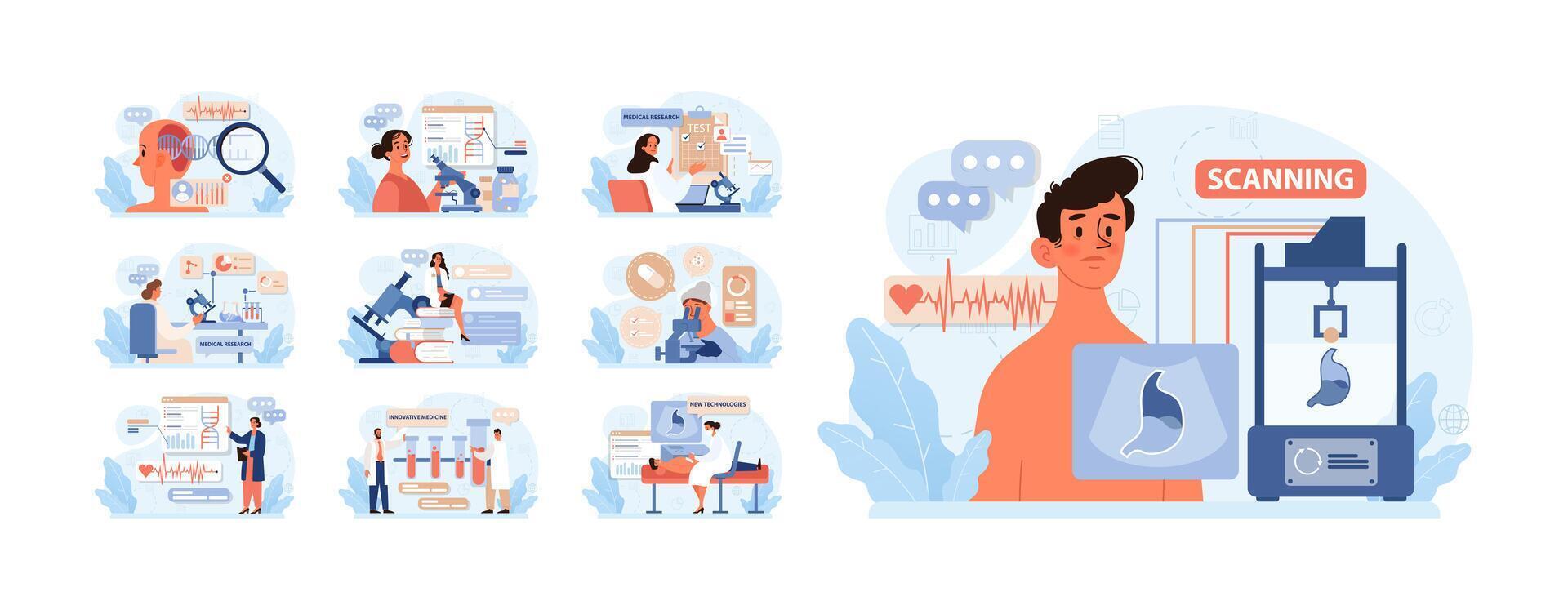 Healthtech set. Innovative diagnosis and treatment methodics. Telemedicine vector
