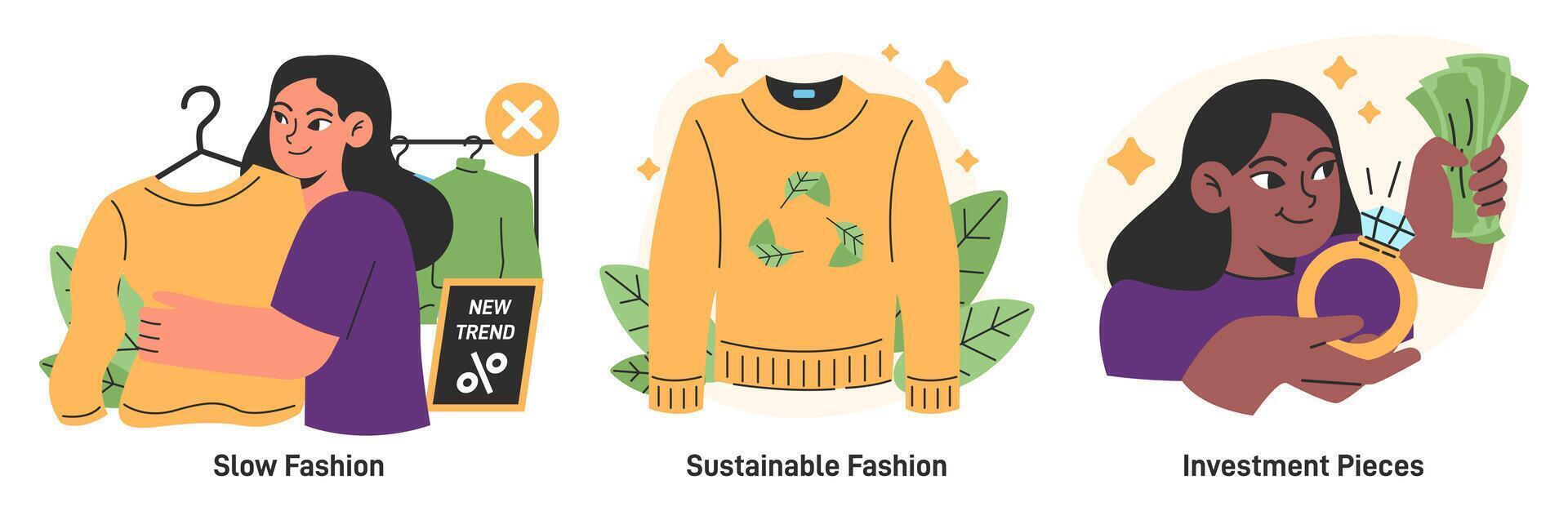 Capsule wardrobe set. Character choose or collect sets of clothes, making vector