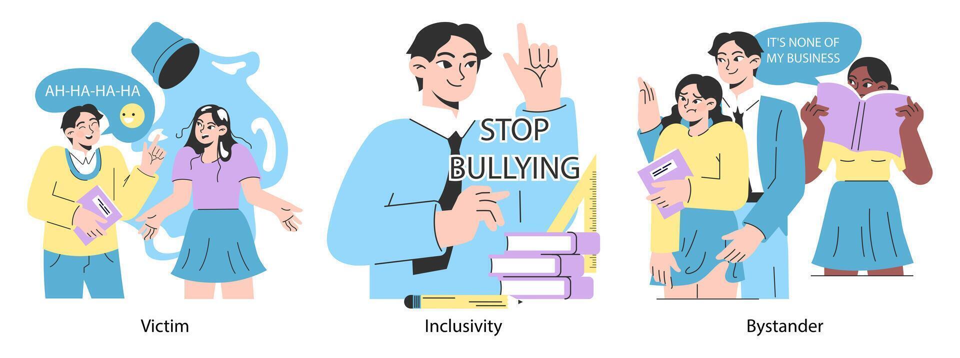 shamed School bullying set. Upset victim being bullied and shamed by others  47095158 Vector Art at Vecteezy