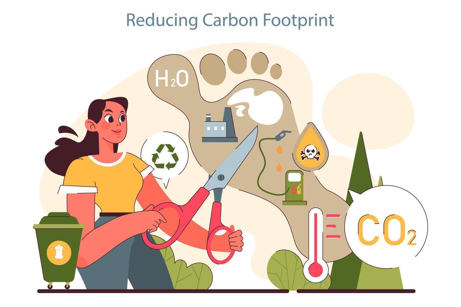 Environment protection and reduction of carbon footprint. Global strategy vector