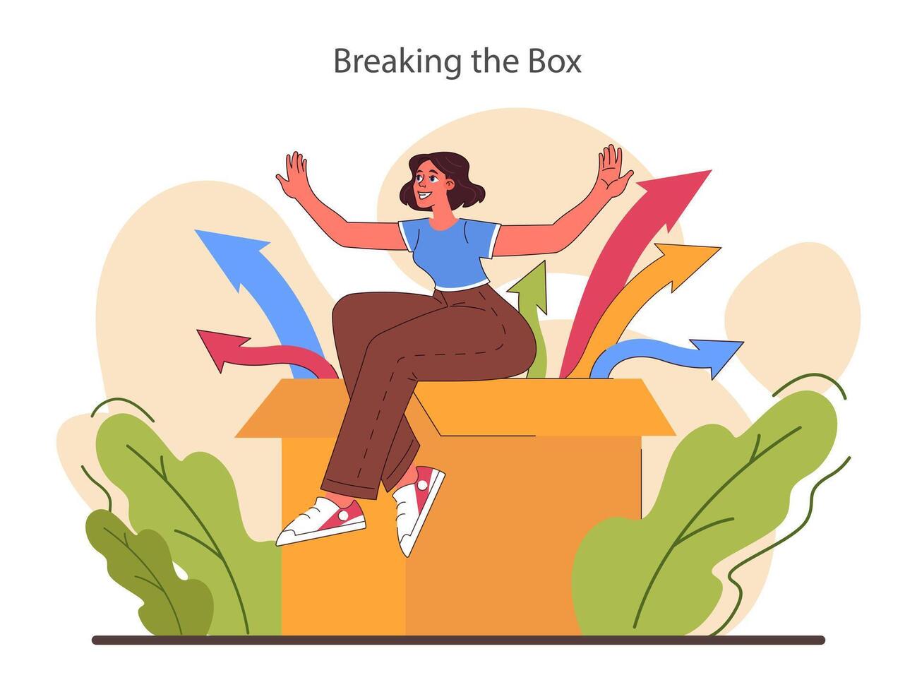 Open-mindedness. Thinking outside the box. Creativity and brainstorming vector