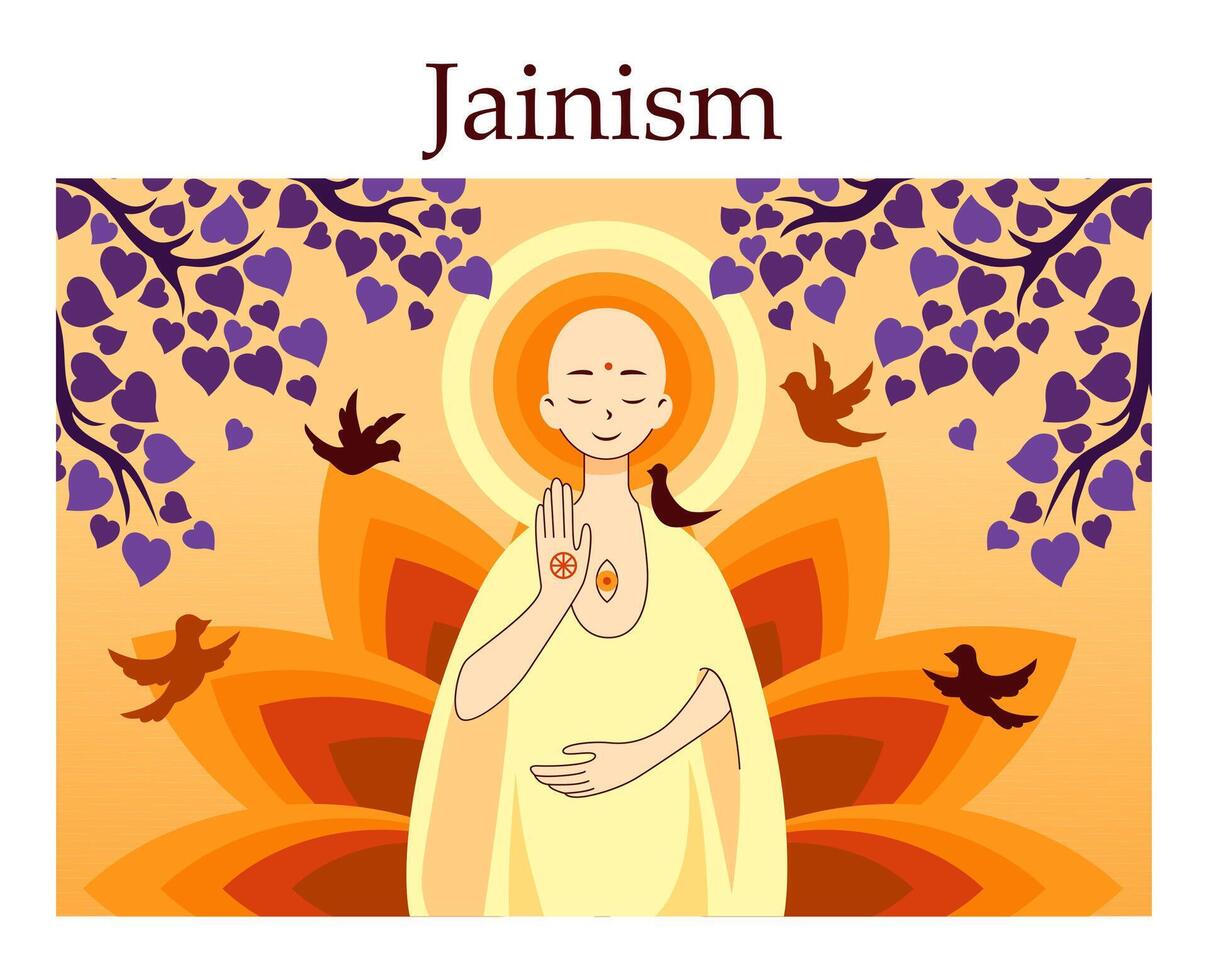 Jainism, Jain Dharma. Ancient dharmic Indian religion. Jain monk standing vector