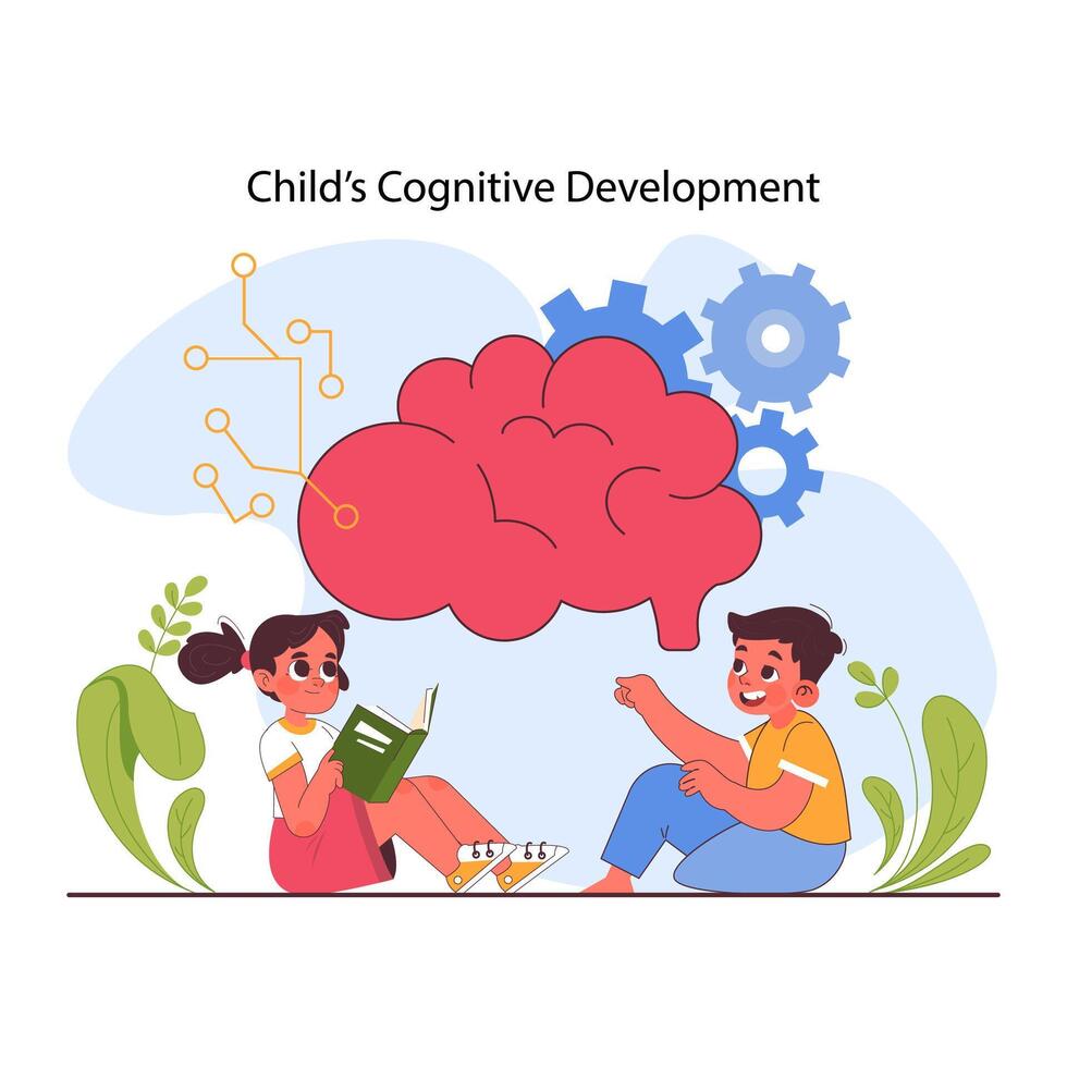 Child cognitive development. Process of kids intelligence, creativity vector