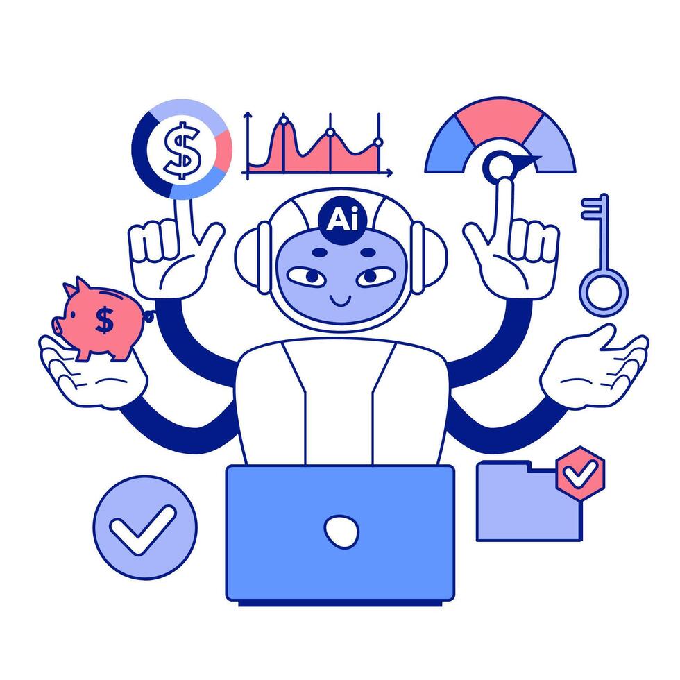 Artificial intelligence in business. AI-powered production, management vector