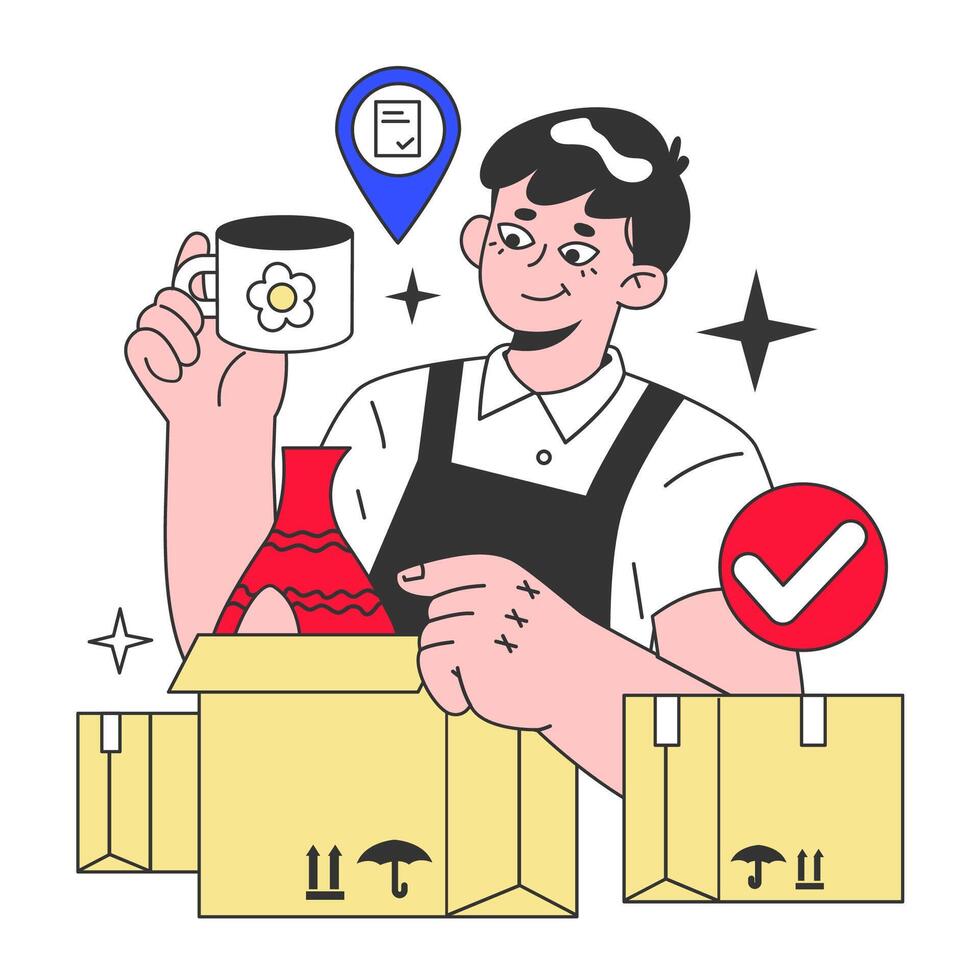 Small online business. Employee pack and prepare orders for delivery vector
