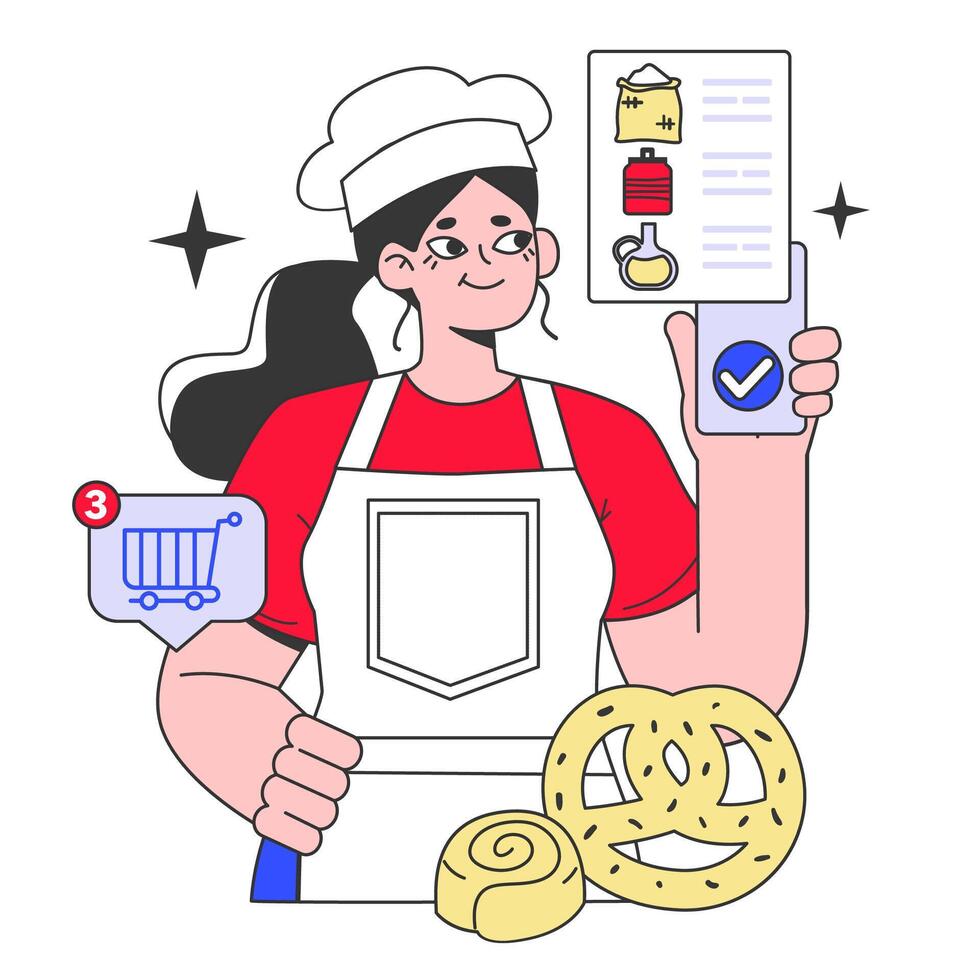 Online grocery shopping according a checklist or grocery list. Character vector