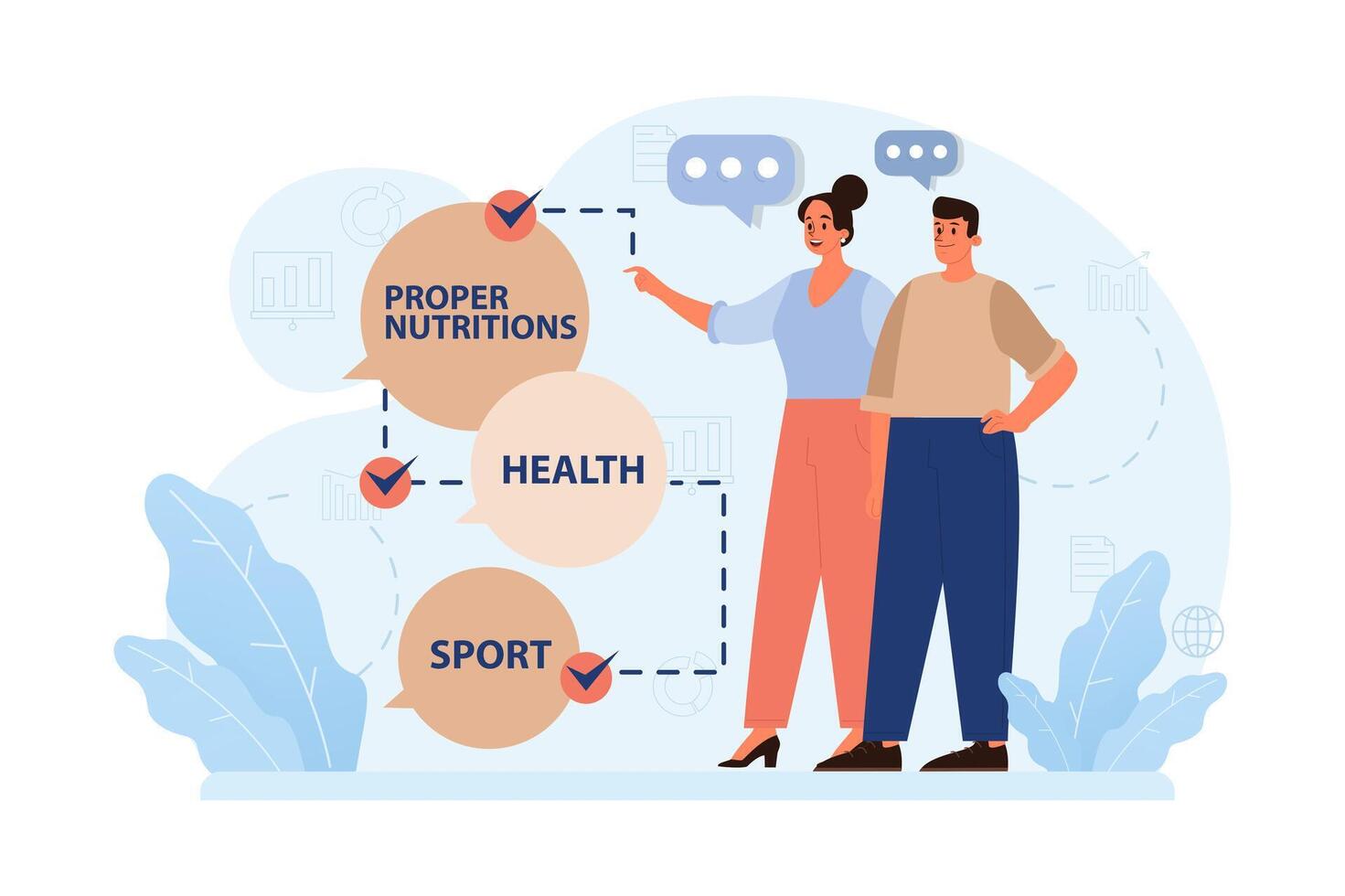 Active and healthy lifestyle. Proper nutrition, water balance, physical vector