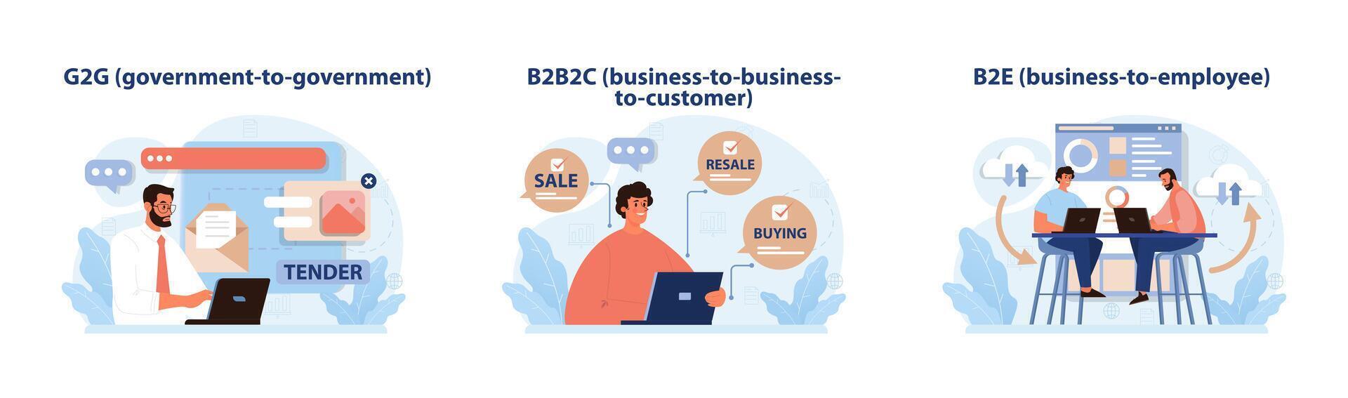 E-store and e-commerce set. Entrepreneur selling goods and gaining vector