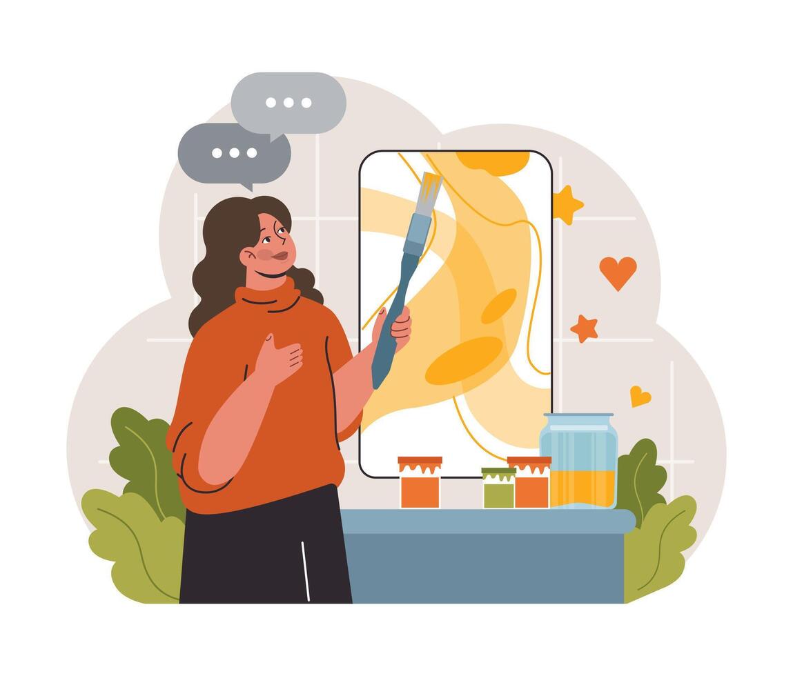 Art therapy. Character developing a creativity. Self-expression idea. vector