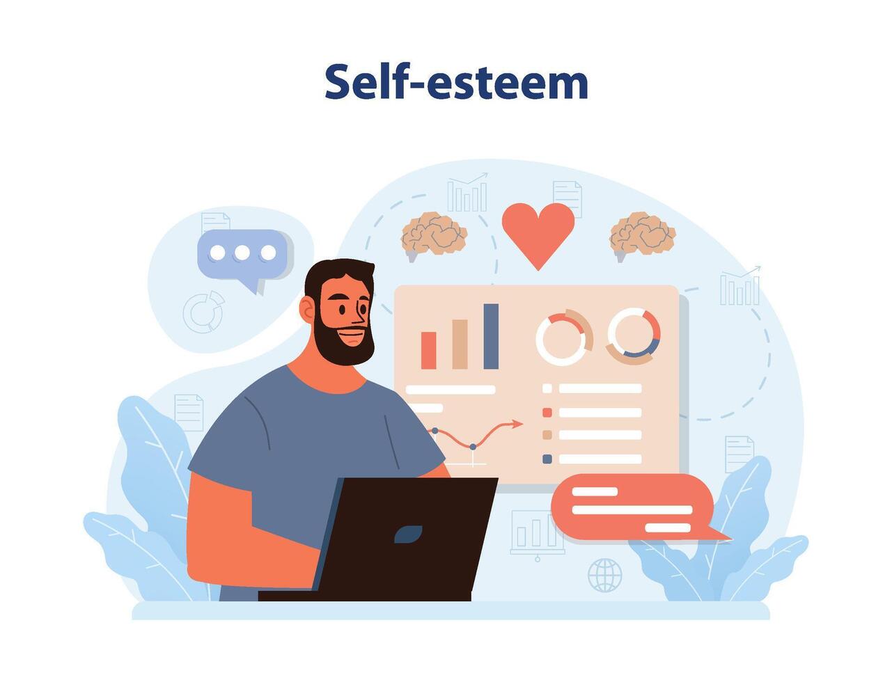 Personal growth. Self-esteem. Employee soft skill progress. Positive female vector