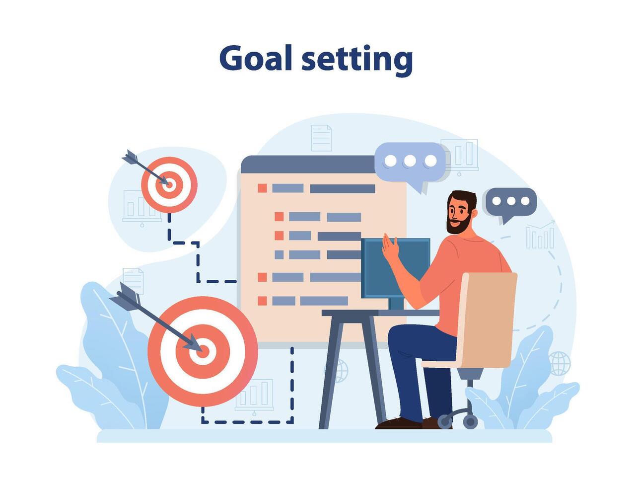 Personal growth. Goal setting. Idea of strategy development and moving vector