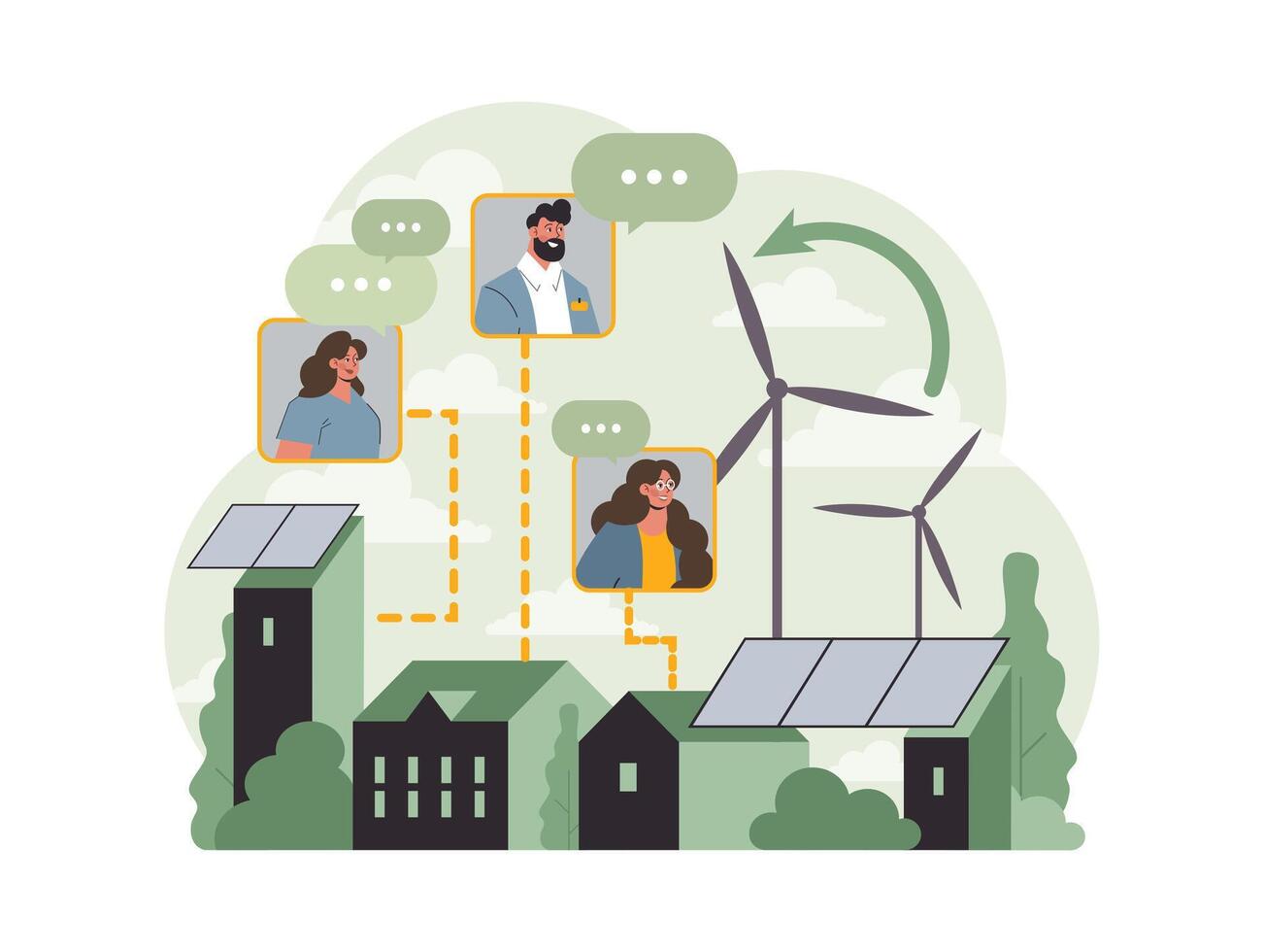 Sustainability. Renewable power generation by windfarm. Energy generation vector