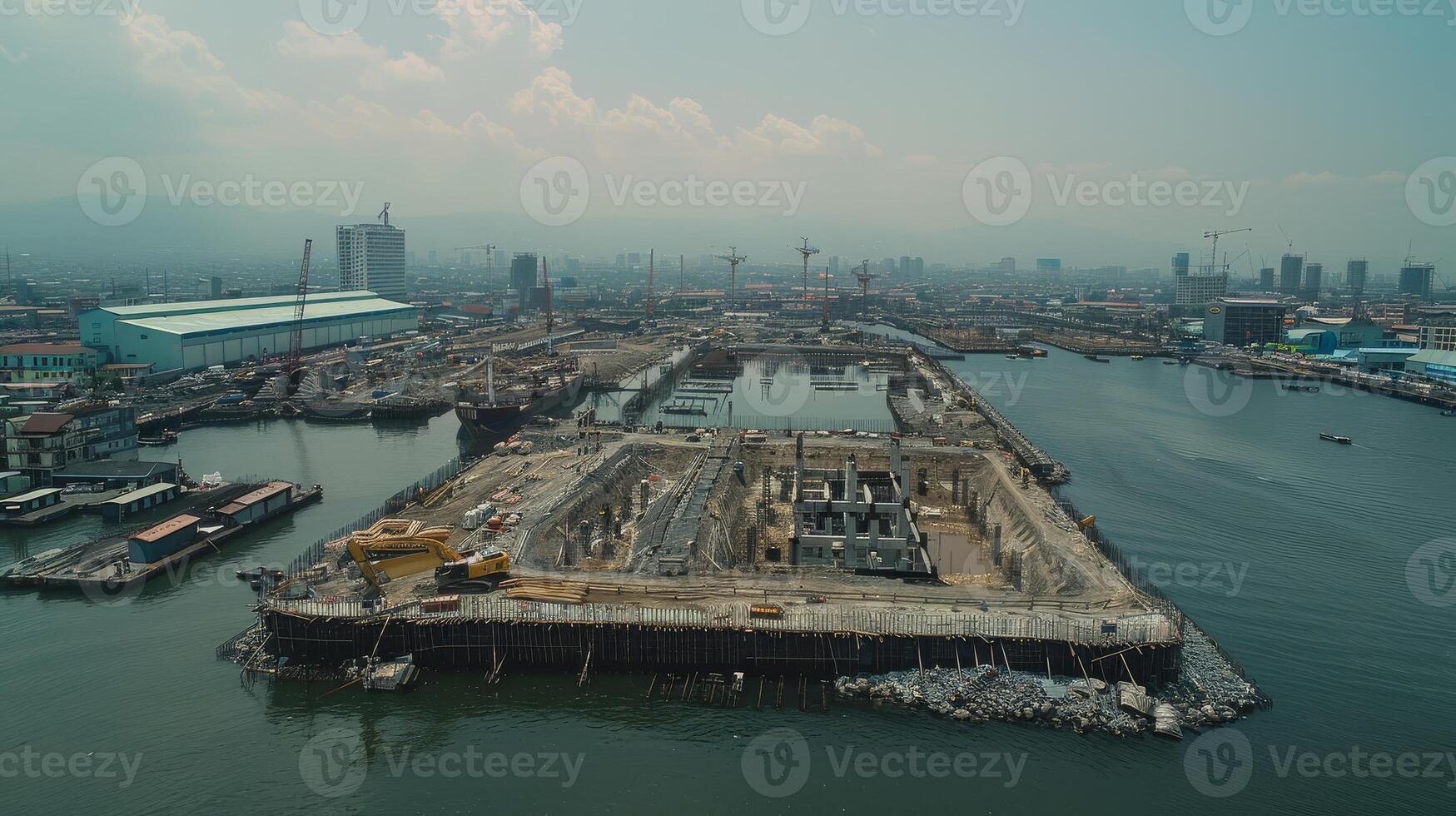 Construction workers and engineers working on high.Heavy industry and Safety at Work concept. photo