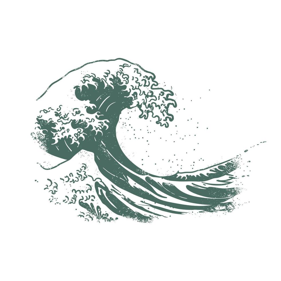 Line art illustration of a big wave breaking vector