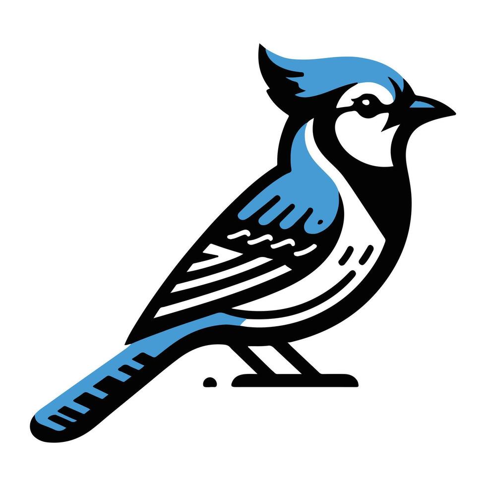 Stylized Blue Jay Bird Illustration - Vibrant and Detailed Blue Jay Artwork with Intricate Feather Design and Bold Colors vector