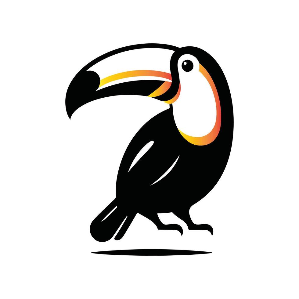 Toucan Bird Animal of Black Silhouette Color Only Full Body illustration. vector