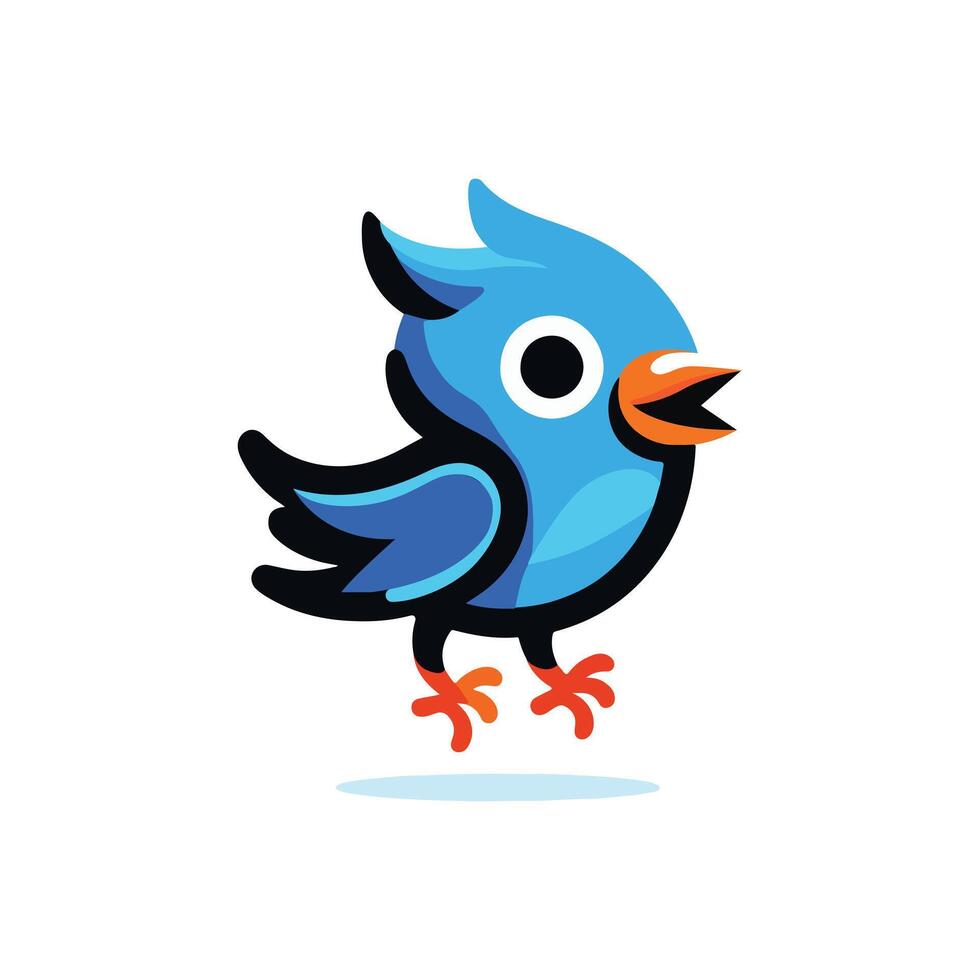 Illustration of a Vibrant Blue Cartoon Bird in Motion. Cute, Dynamic, and Expressive Character Design vector