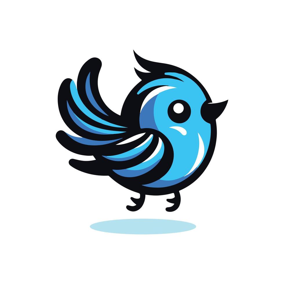 Illustration of a Vibrant Blue Cartoon Bird in Motion. Cute, Dynamic, and Expressive Character Design vector