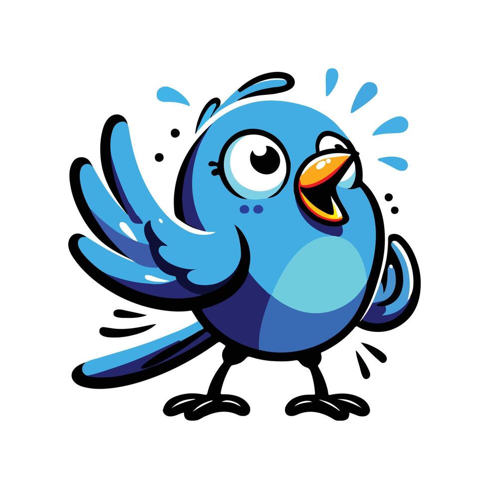 Illustration of a Vibrant Blue Cartoon Bird in Motion. Cute, Dynamic, and Expressive Character Design vector
