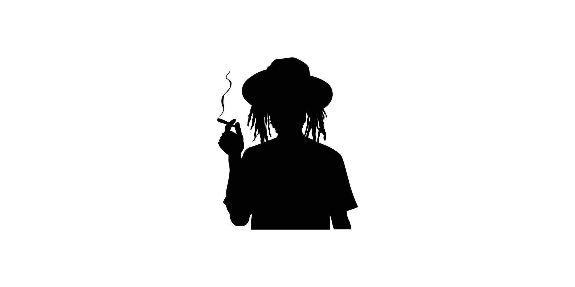 Black Silhouette illustration of a Jamaican Man with Dreadlocks Smoking weed vector