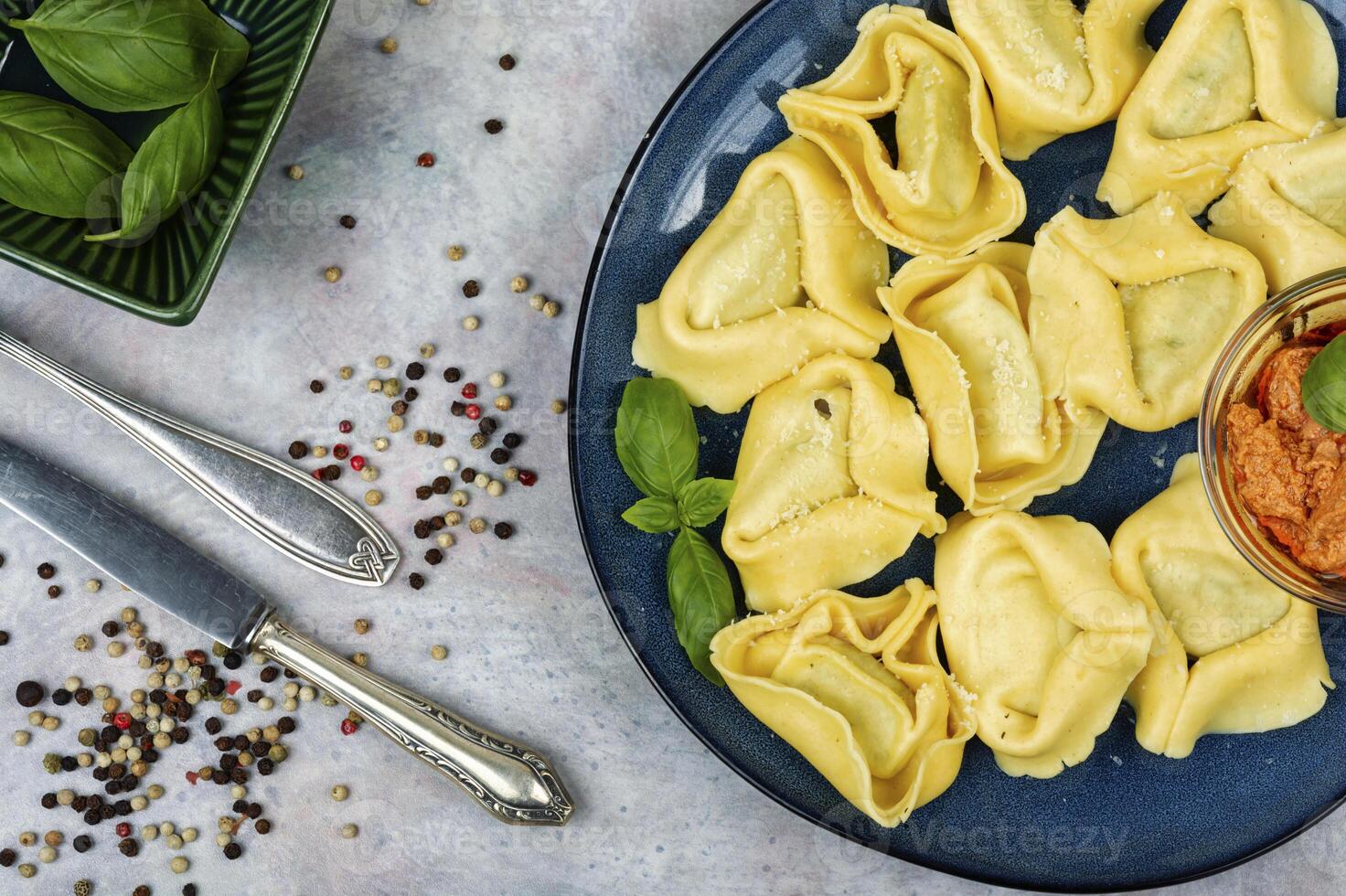 Homemade tortelloni with ricotta and spinach. photo
