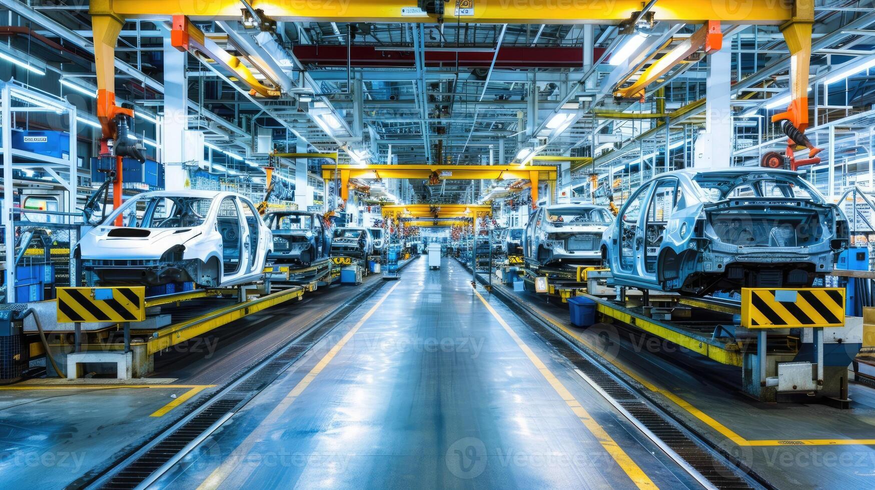 Industrial and Manufacturing Engineers and technicians working in industry refinery or power plant with blurred lights and structures in the background photo