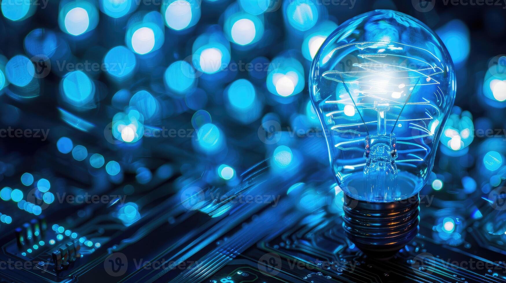 Innovation and Technology glowing light bulb with a beautiful bokeh background, creating a visually striking and inspirational effect photo