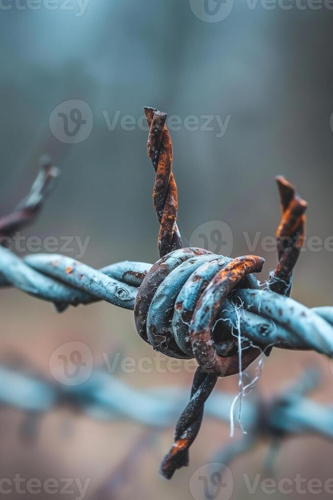 Close up Photo of Barbed Wire. Ai-Generative.