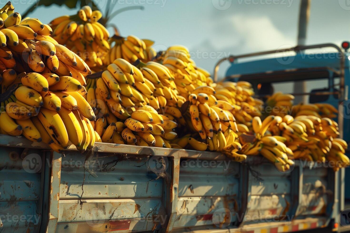 Lots of Bananas in the Back of the Truck. Ai-Generative. photo