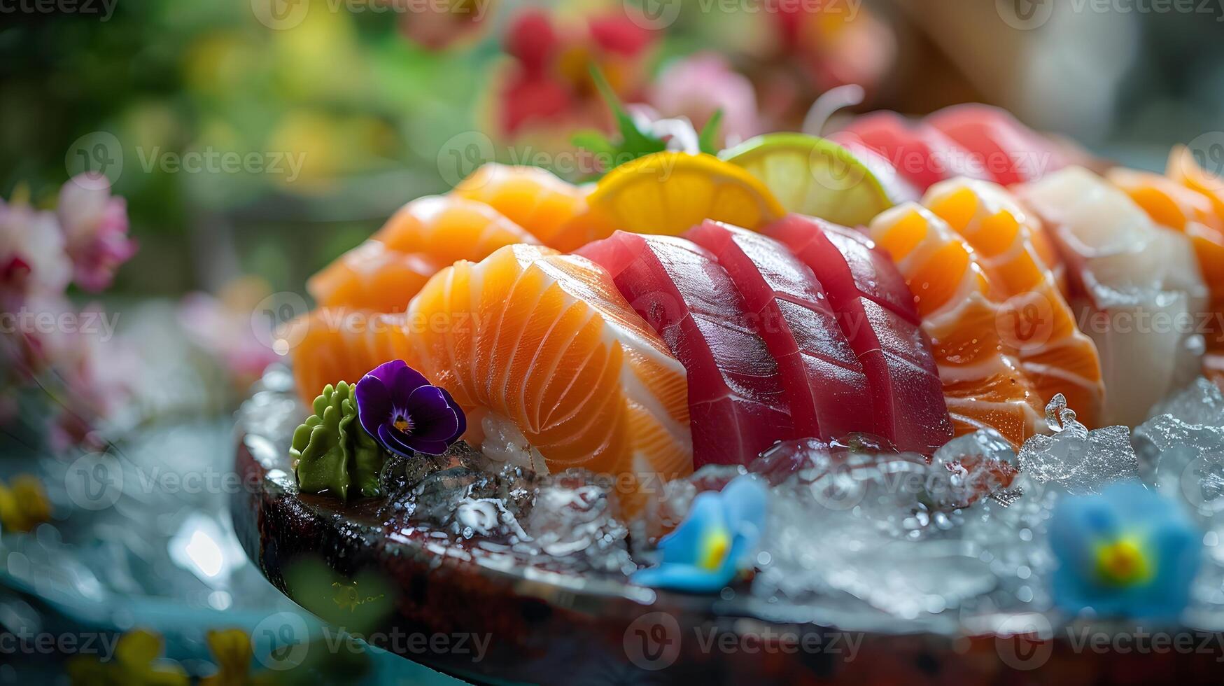 Sashimi arrangement on a bed of ice photo