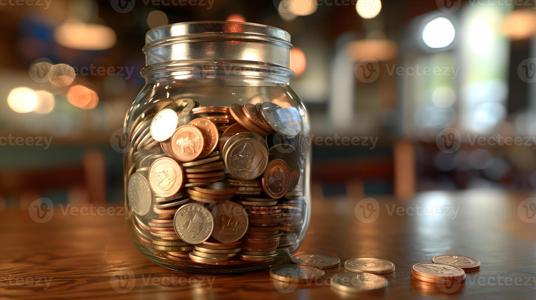 Tip jar with cash and coin photo