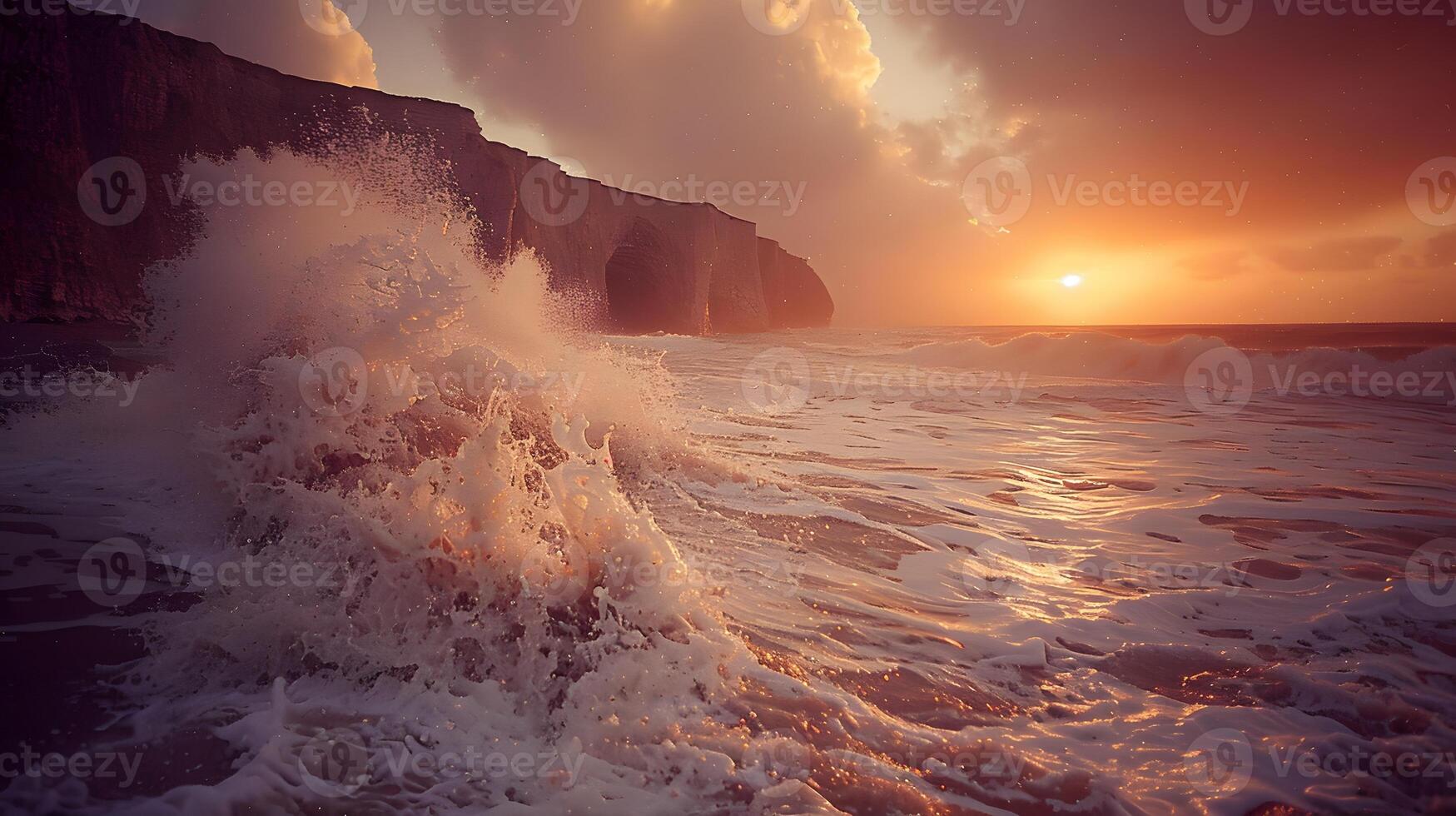 Seaside cliff with crashing waves photo