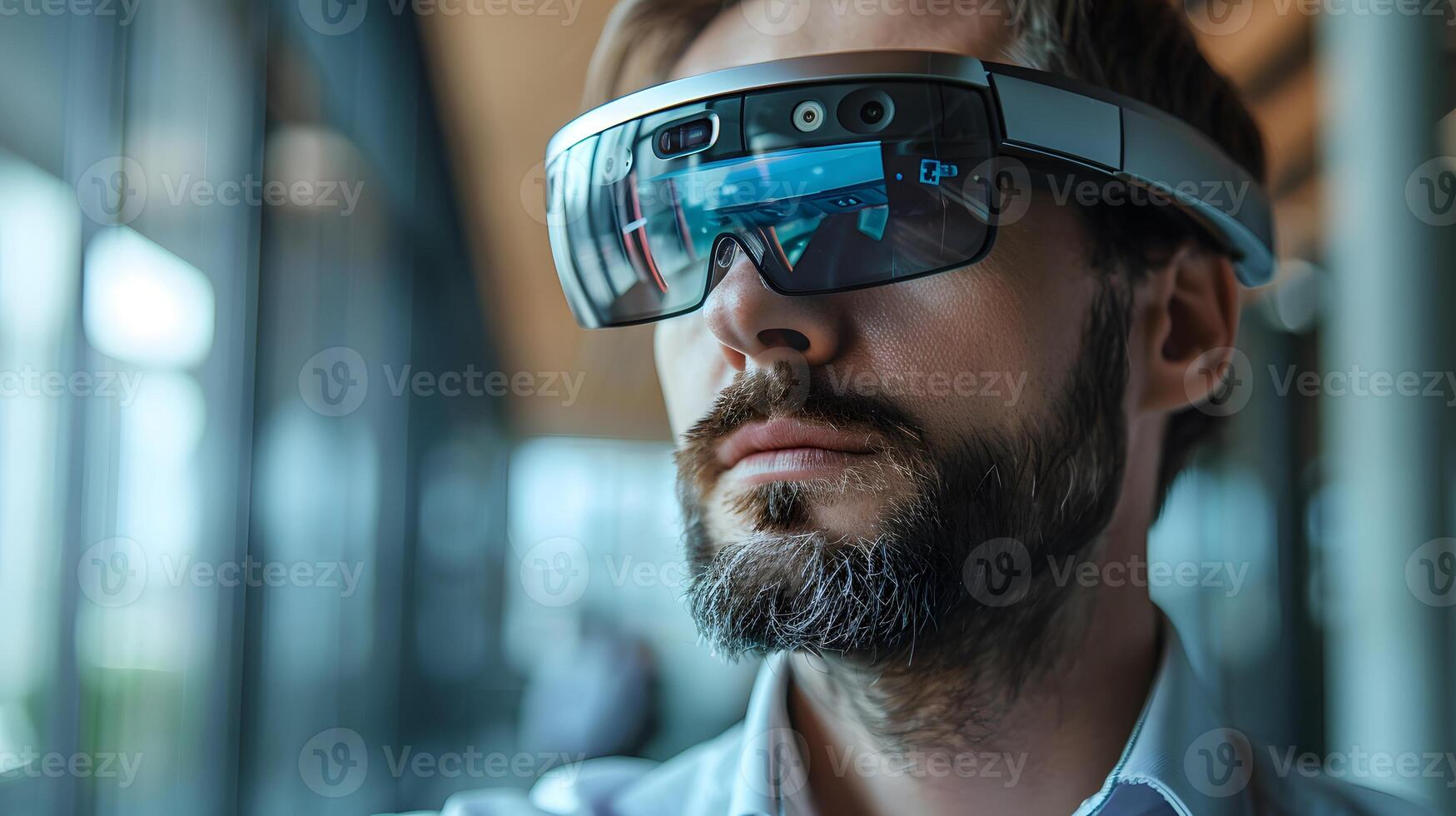 A businessperson using augmented reality glasses photo